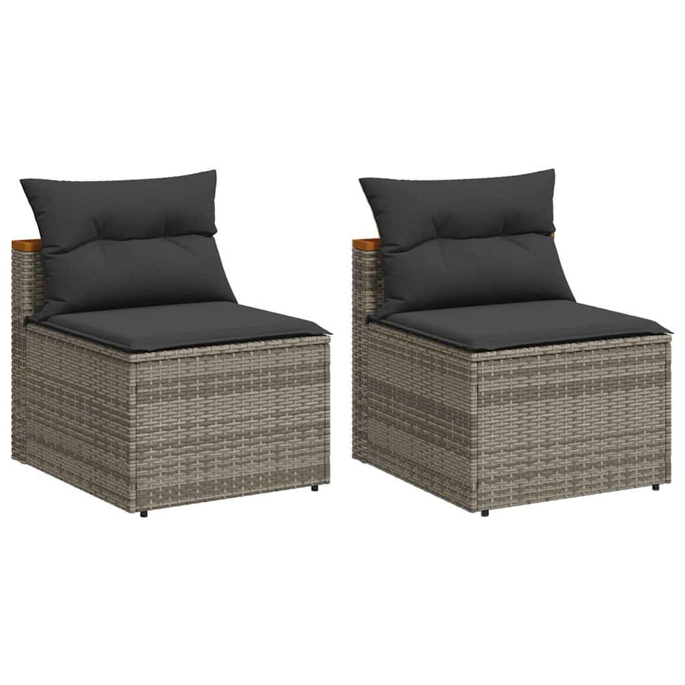 Gartensofas Grau Poly Rattan mit Kissen 2er Set