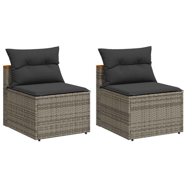 Gartensofas Grau Poly Rattan mit Kissen 2er Set