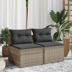 Gartensofas Grau Poly Rattan mit Kissen 2er Set