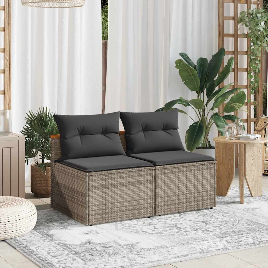 Gartensofas Grau Poly Rattan mit Kissen 2er Set