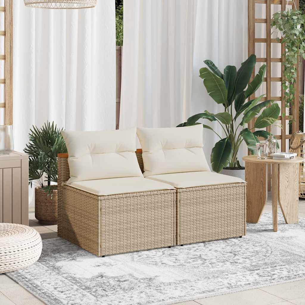 Gartensofas Beige Poly Rattan 2er-Set