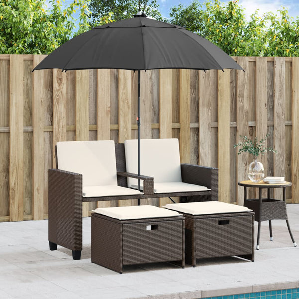 Gartensofa 2-Sitzer mit Sonnenschirm & Hocker