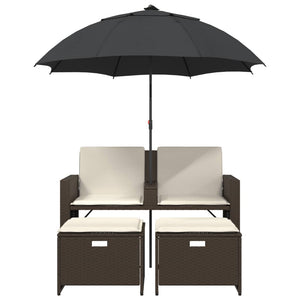 Gartensofa 2-Sitzer mit Sonnenschirm & Hocker