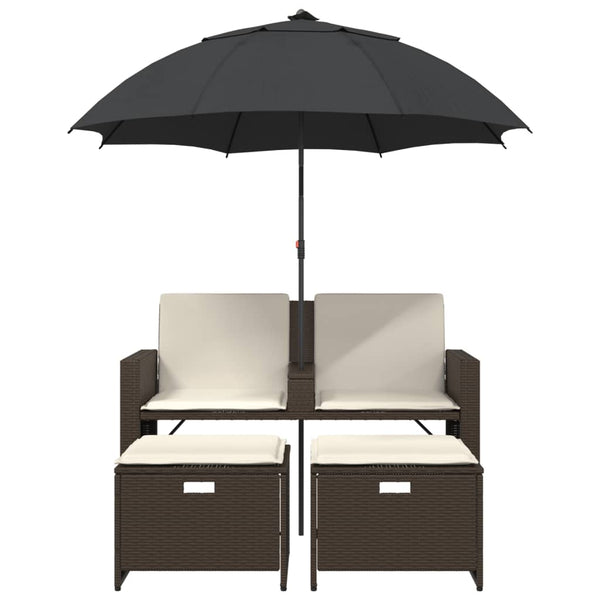 Gartensofa 2-Sitzer mit Sonnenschirm & Hocker