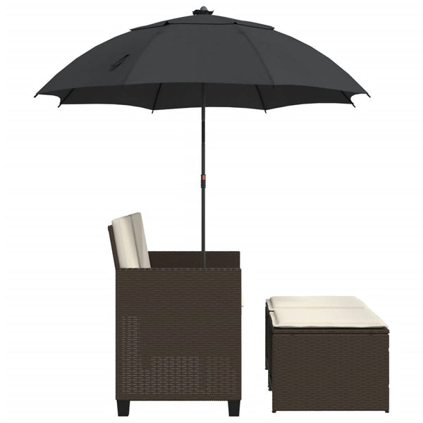 Gartensofa 2-Sitzer mit Sonnenschirm & Hocker
