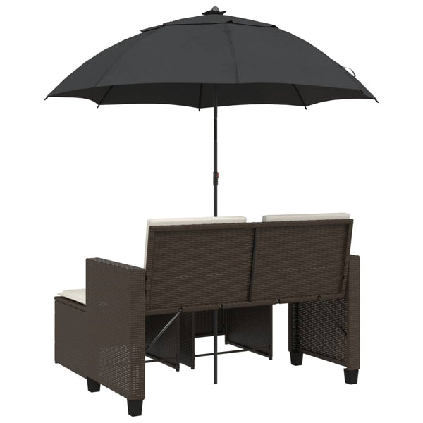 Gartensofa 2-Sitzer mit Sonnenschirm & Hocker