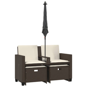 Gartensofa 2-Sitzer mit Sonnenschirm & Hocker