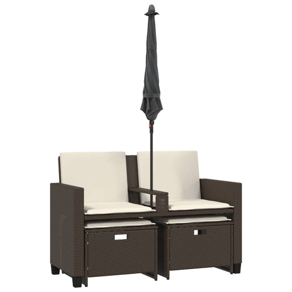Gartensofa 2-Sitzer mit Sonnenschirm & Hocker