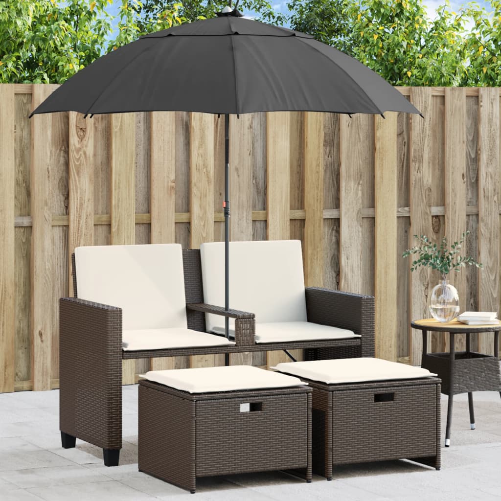 Gartensofa 2-Sitzer mit Sonnenschirm & Hocker