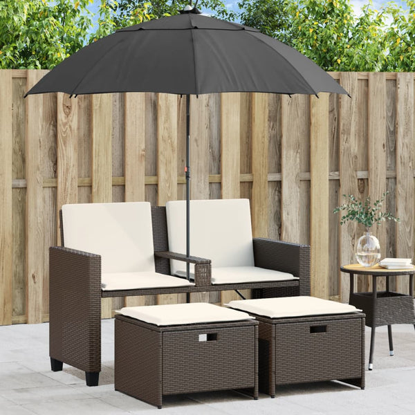 Gartensofa 2-Sitzer mit Sonnenschirm & Hocker
