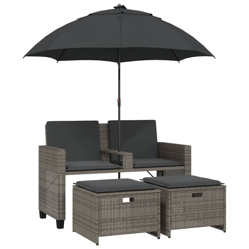 Gartensofa 2-Sitzer mit Sonnenschirm & Hocker