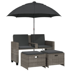 Gartensofa 2-Sitzer mit Sonnenschirm & Hocker