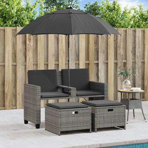 Gartensofa 2-Sitzer mit Sonnenschirm & Hocker