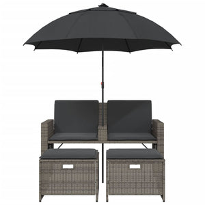 Gartensofa 2-Sitzer mit Sonnenschirm & Hocker