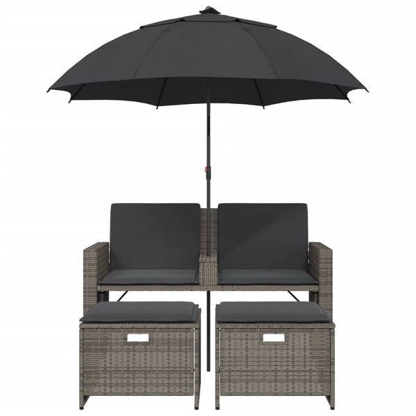 Gartensofa 2-Sitzer mit Sonnenschirm & Hocker