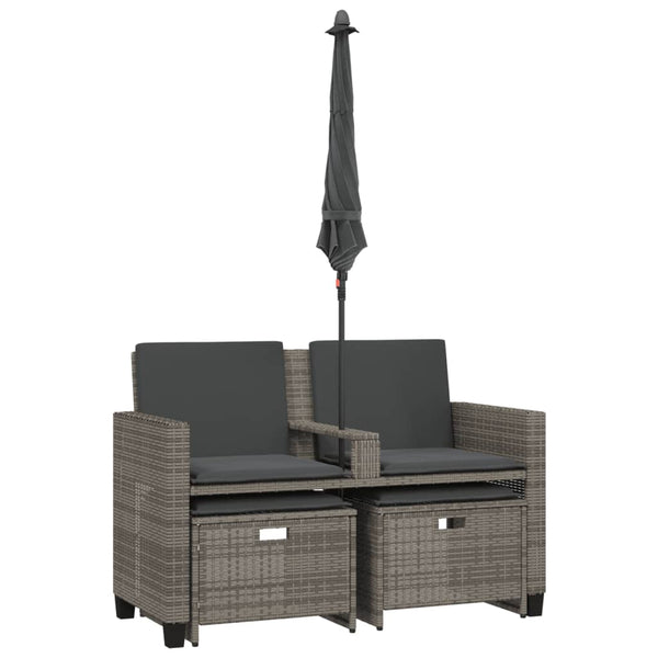 Gartensofa 2-Sitzer mit Sonnenschirm & Hocker