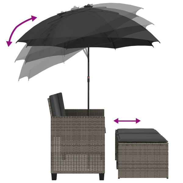 Gartensofa 2-Sitzer mit Sonnenschirm & Hocker