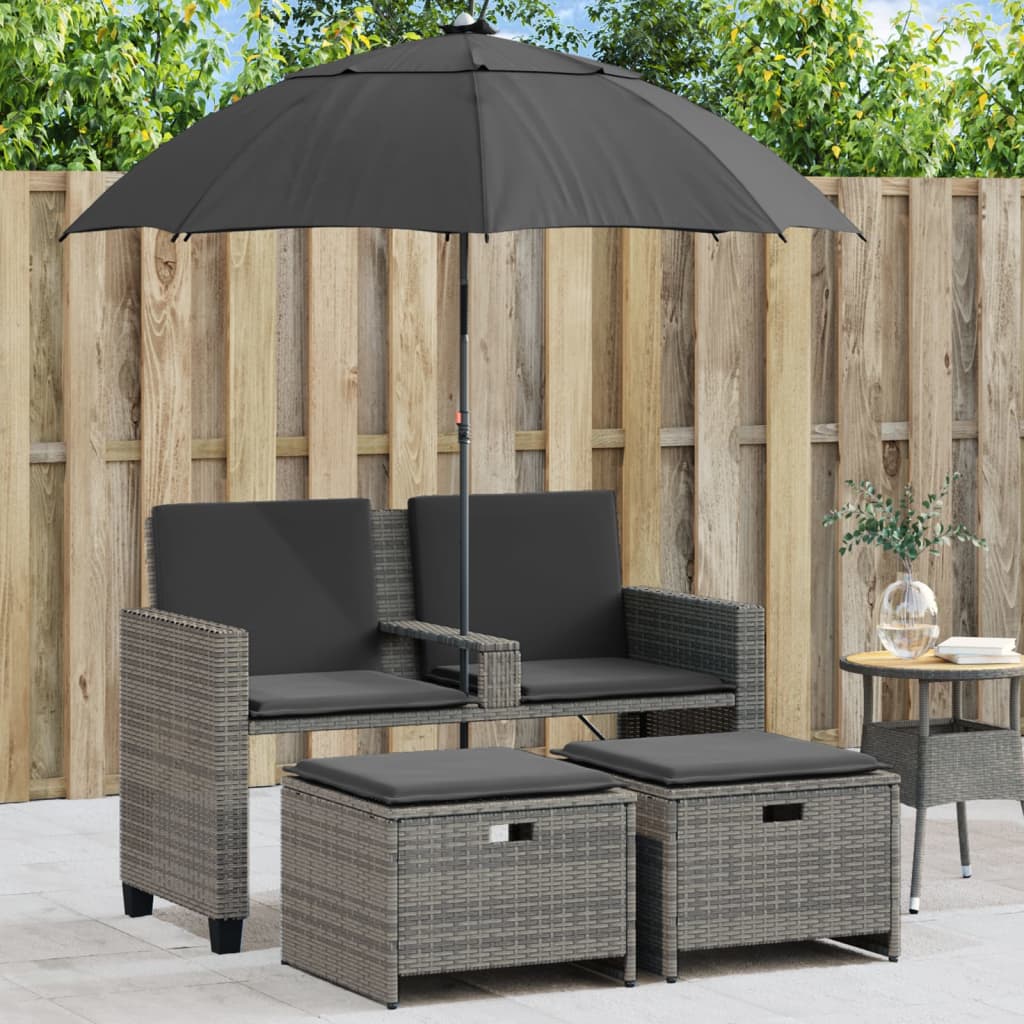 Gartensofa 2-Sitzer mit Sonnenschirm & Hocker