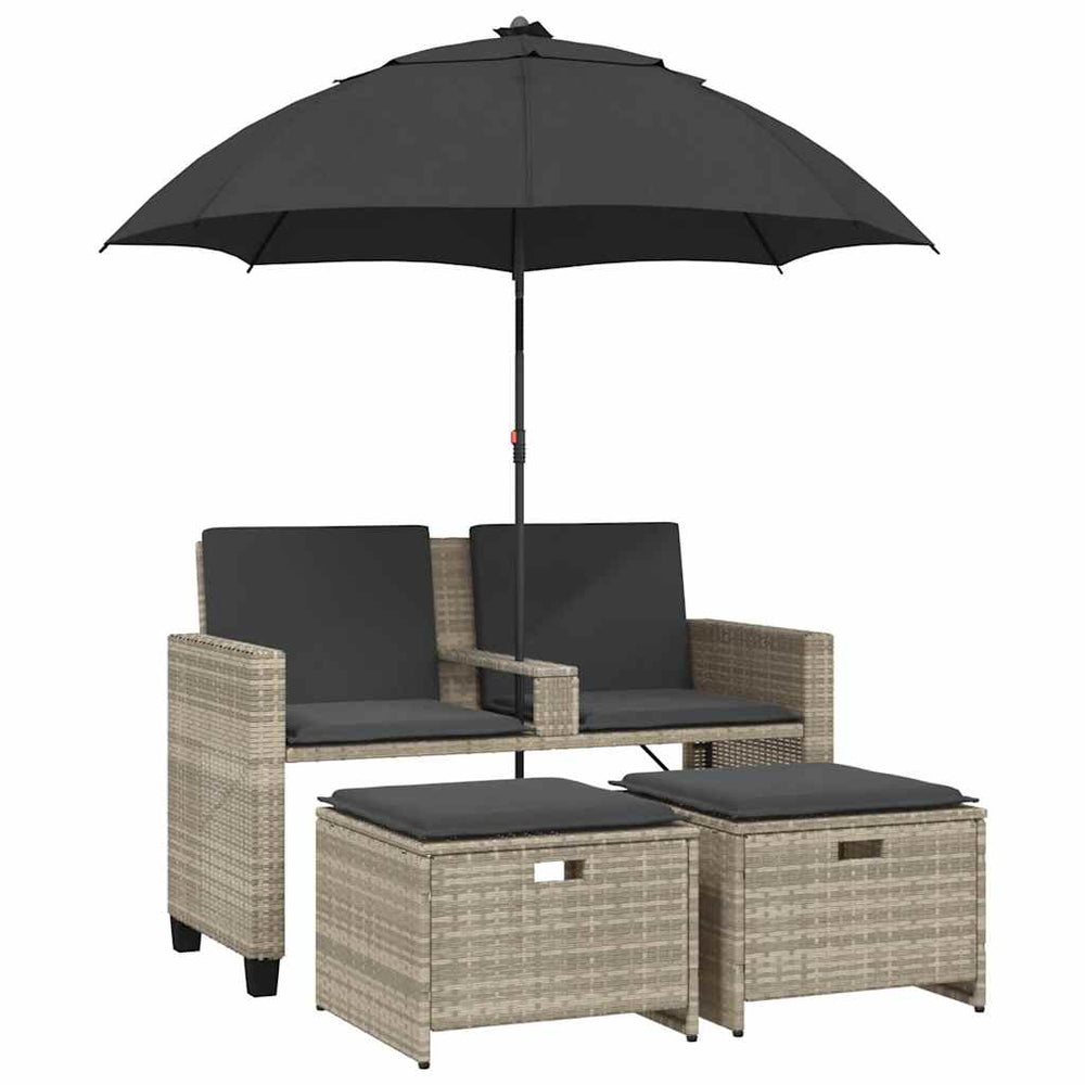 Gartensofa 2-Sitzer mit Sonnenschirm & Hocker