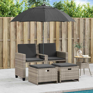 vidaXL Canapé de jardin 2 places avec parasol et tabouret Gris clair Résine tressée