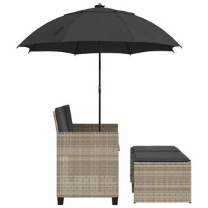 vidaXL Canapé de jardin 2 places avec parasol et tabouret Gris clair Résine tressée
