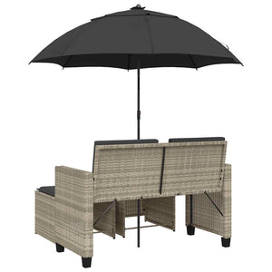 vidaXL Canapé de jardin 2 places avec parasol et tabouret Gris clair Résine tressée