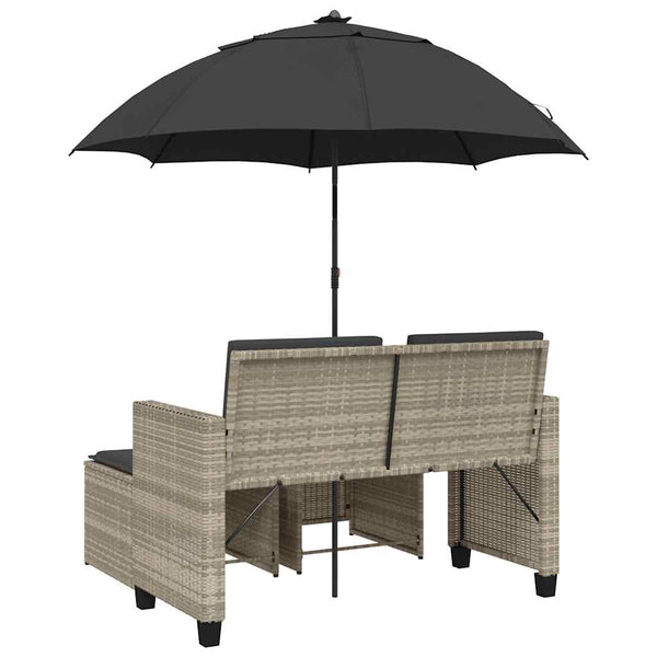 vidaXL Canapé de jardin 2 places avec parasol et tabouret Gris clair Résine tressée