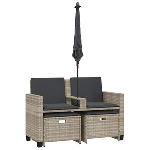 vidaXL Canapé de jardin 2 places avec parasol et tabouret Gris clair Résine tressée