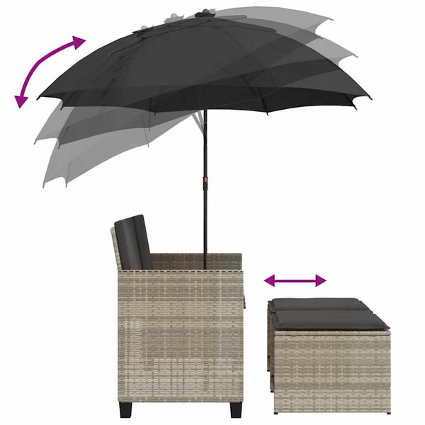 vidaXL Canapé de jardin 2 places avec parasol et tabouret Gris clair Résine tressée