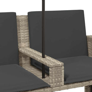 vidaXL Canapé de jardin 2 places avec parasol et tabouret Gris clair Résine tressée