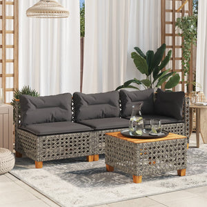 Grauer Gartentisch 55x55 cm Polyrattan Akazie