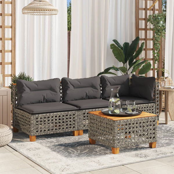 Grauer Gartentisch 55x55 cm Polyrattan Akazie