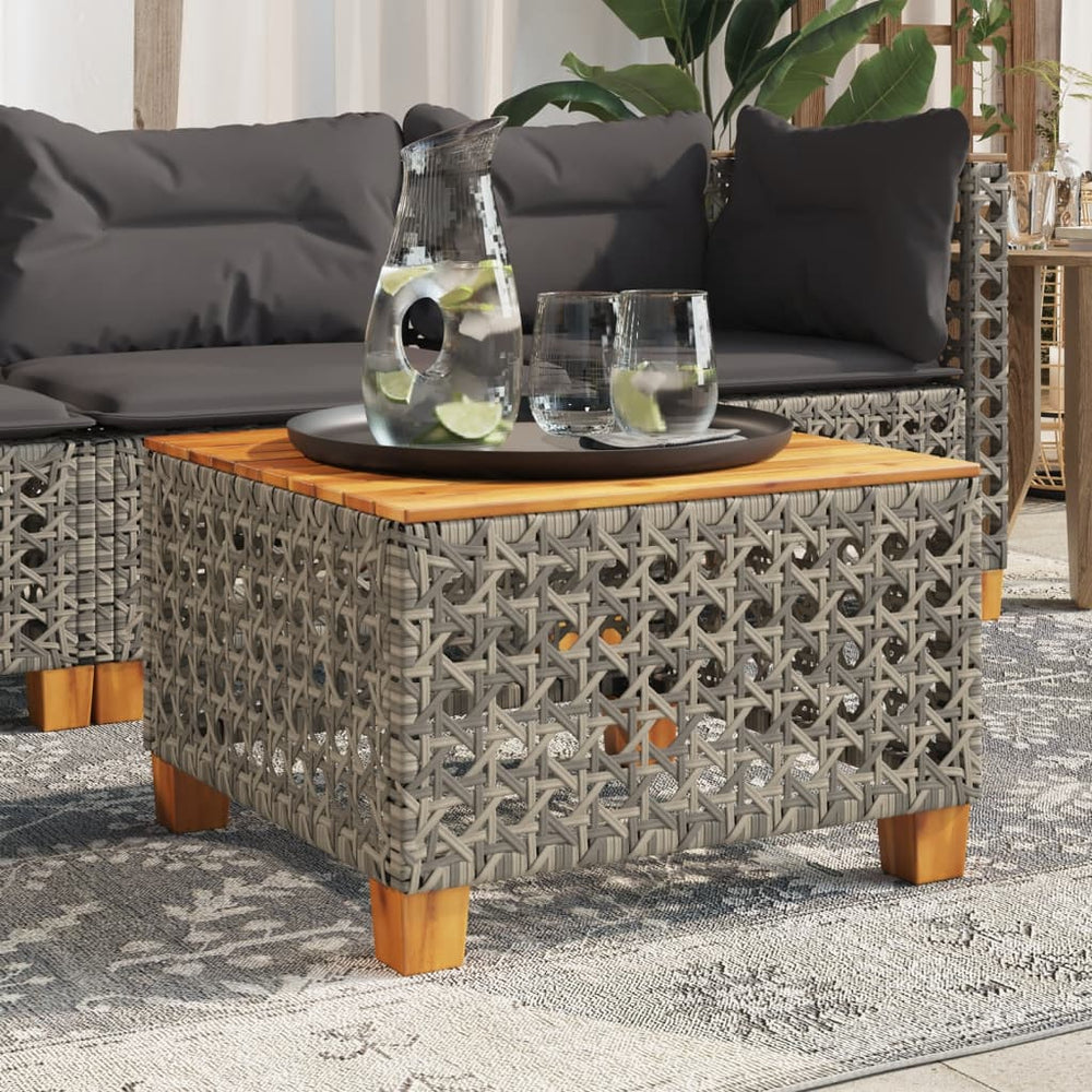 Grauer Gartentisch 55x55 cm Polyrattan Akazie