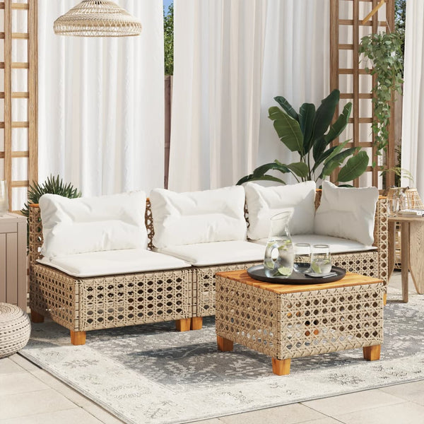 Beiger Gartentisch 55x55 cm Poly Rattan Akazie