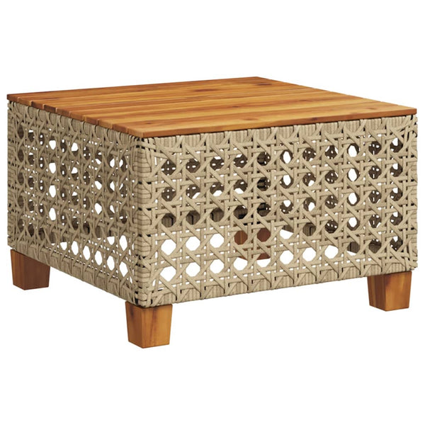 Beiger Gartentisch 55x55 cm Poly Rattan Akazie