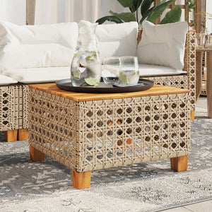 Beiger Gartentisch 55x55 cm Poly Rattan Akazie