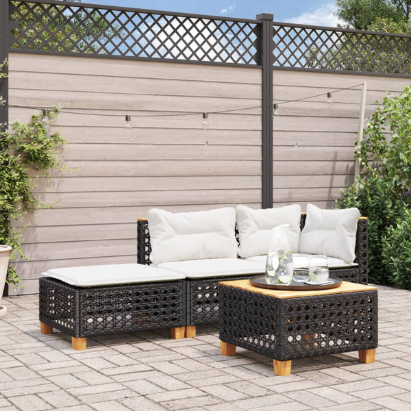 Gartenhocker mit Kissen, Schwarz, Polyrattan