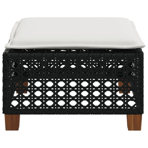 Gartenhocker mit Kissen, Schwarz, Polyrattan