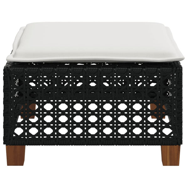 Gartenhocker mit Kissen, Schwarz, Polyrattan