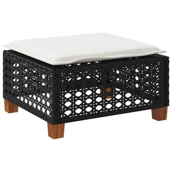 Gartenhocker mit Kissen, Schwarz, Polyrattan