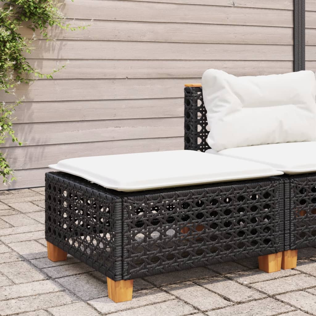 Gartenhocker mit Kissen, Schwarz, Polyrattan