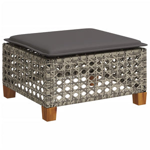 Gartenhocker Grau mit Kissen Polyrattan