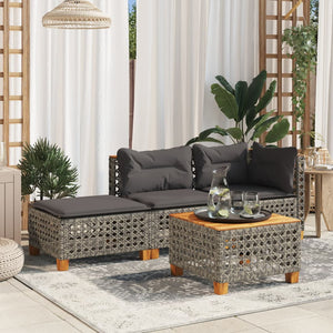 Gartenhocker Grau mit Kissen Polyrattan