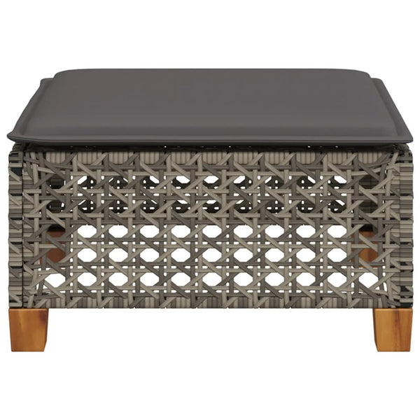 Gartenhocker Grau mit Kissen Polyrattan
