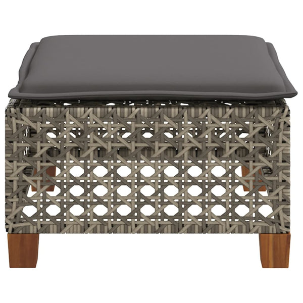 Gartenhocker Grau mit Kissen Polyrattan