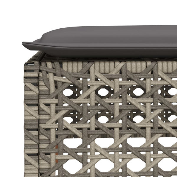 Gartenhocker Grau mit Kissen Polyrattan