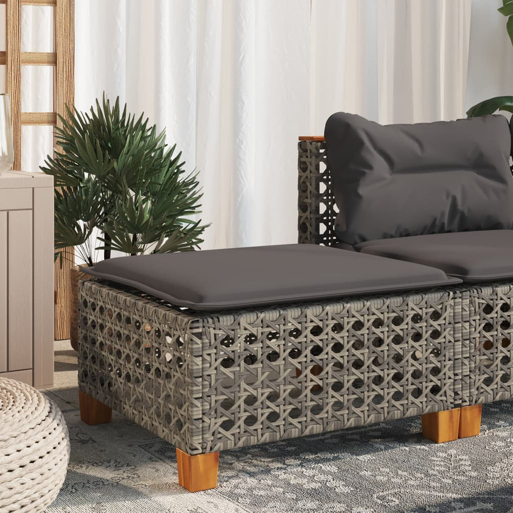 Gartenhocker Grau mit Kissen Polyrattan