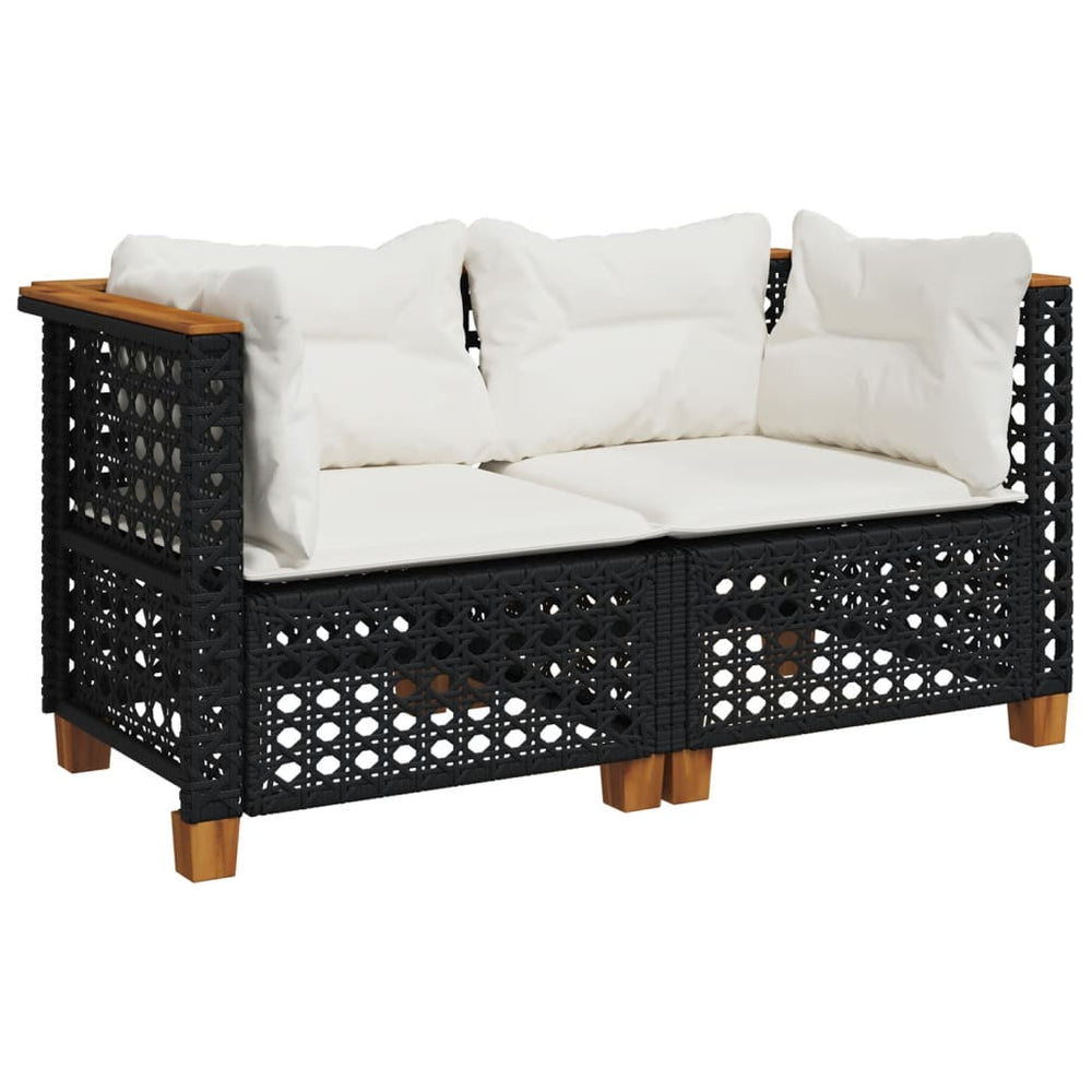 vidaXL Garden Corner Sofas with Cushions 2 pcs Black Poly Rattan