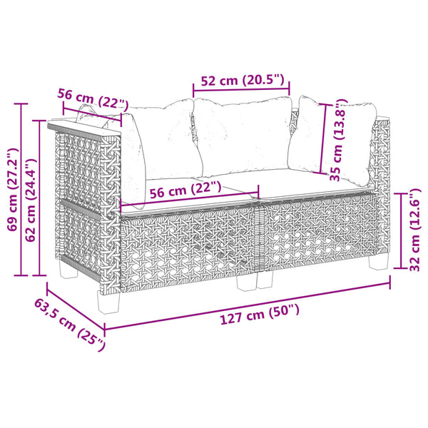 Garten Ecksofas mit Kissen, 2er Set Grau