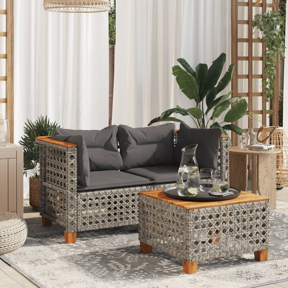 vidaXL Garden Corner Sofa with Cushions 2 pcs. Grey Poly Rattan